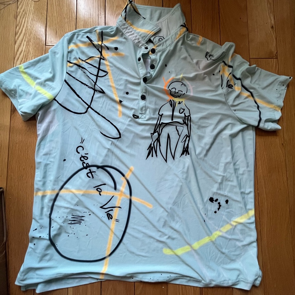 J by Jamie Sadock Skul Graphic Print Men's Shirt - Light Blue Size L
